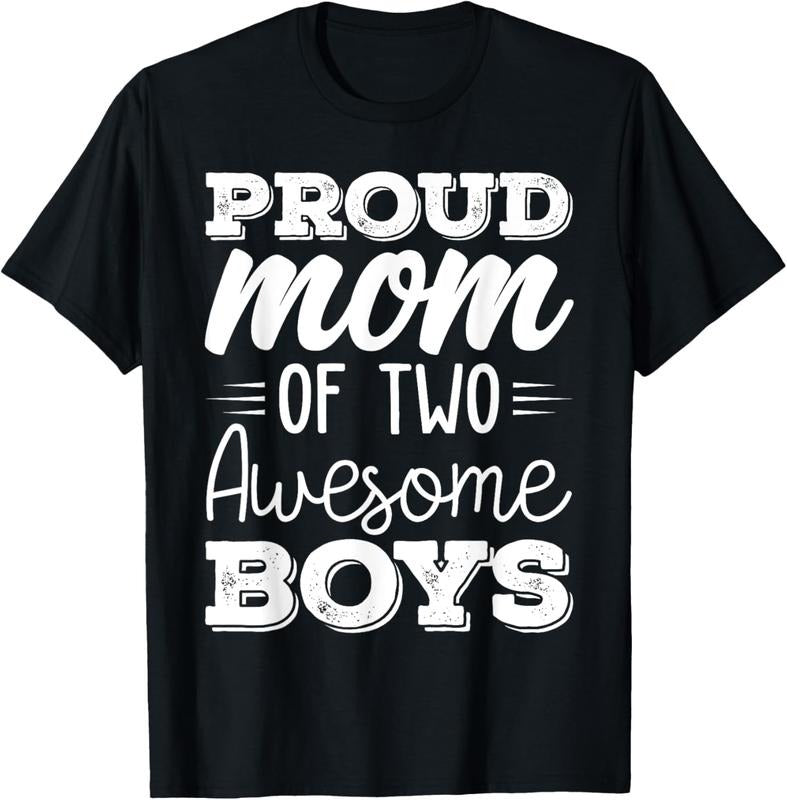 100% Cotton Women Two Mom of 2 Boys Mother's Day T-Shirt