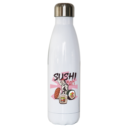Sushi black belt funny water bottle stainless steel reusable Style001