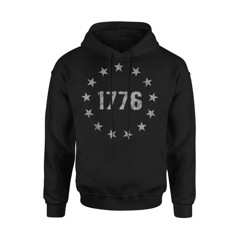 1776 Betsy Ross Flag Patriotic Hoodie Sweatshirt Pullover Menswear Cotton Fabric