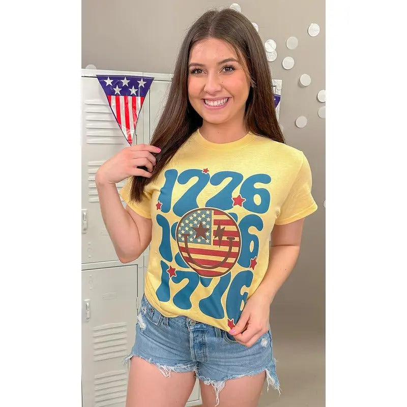 1776 Smiley Patriotic Graphic T-Shirt