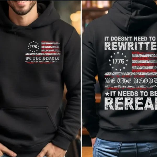 1776 We the People American Flag Front and Back Hoodie Fleece lined Sweatshirts