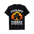 1pc Thanksgiving Turkey Graphic T-Shirt for Men - Cotton Crew Neck Tee with Slight Stretch, All-Season Sports Style, Regular Fit Knit Fabric - Coolest Turkey in the Flock Print made in usa
