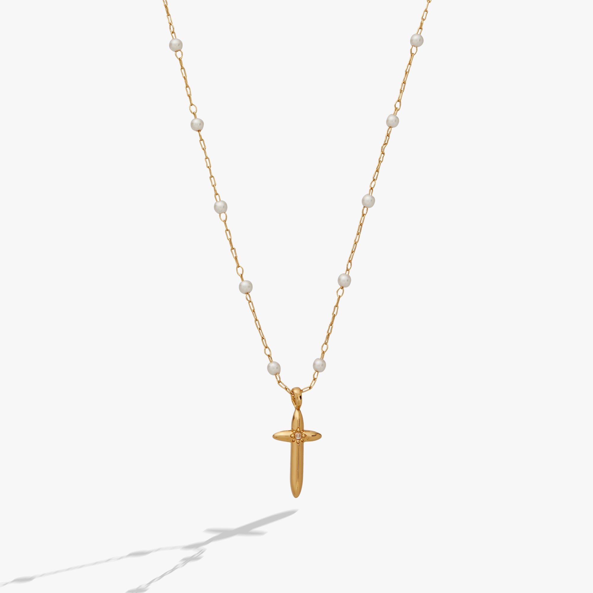 Cross 4:13 Pearl Rosary Chain Pendant Necklace