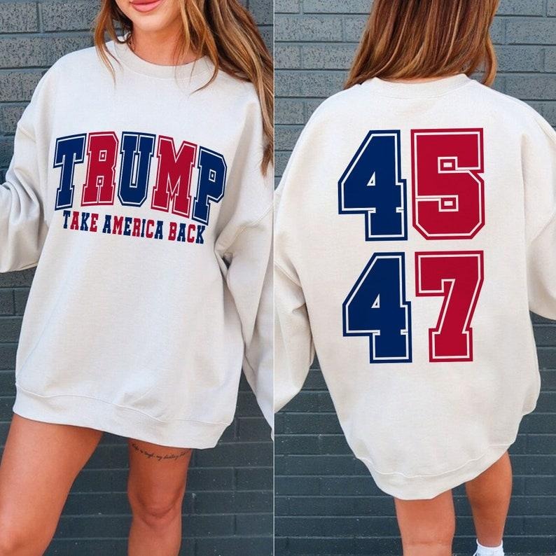 Trump 45/47 Varsity Shirt, Trump 45/47 Republican Proud Conservative Shirt, Patriotic America First MAGA Trump 2024 Shirt