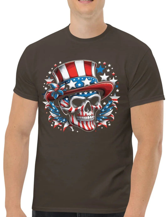 4th of July Skull T-Shirt Ã¢â‚¬â€œ Patriotic American Flag Skull Graphic Tee