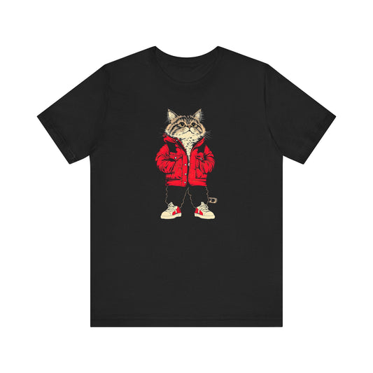 Cool Cat in Red Jacket Graphic Tee