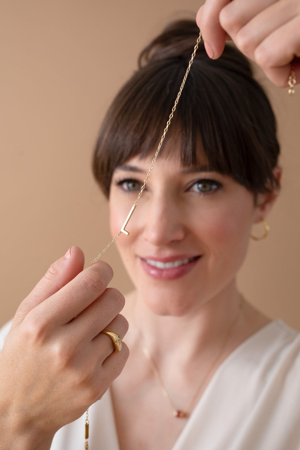 Initial L Precious Elongated Necklace