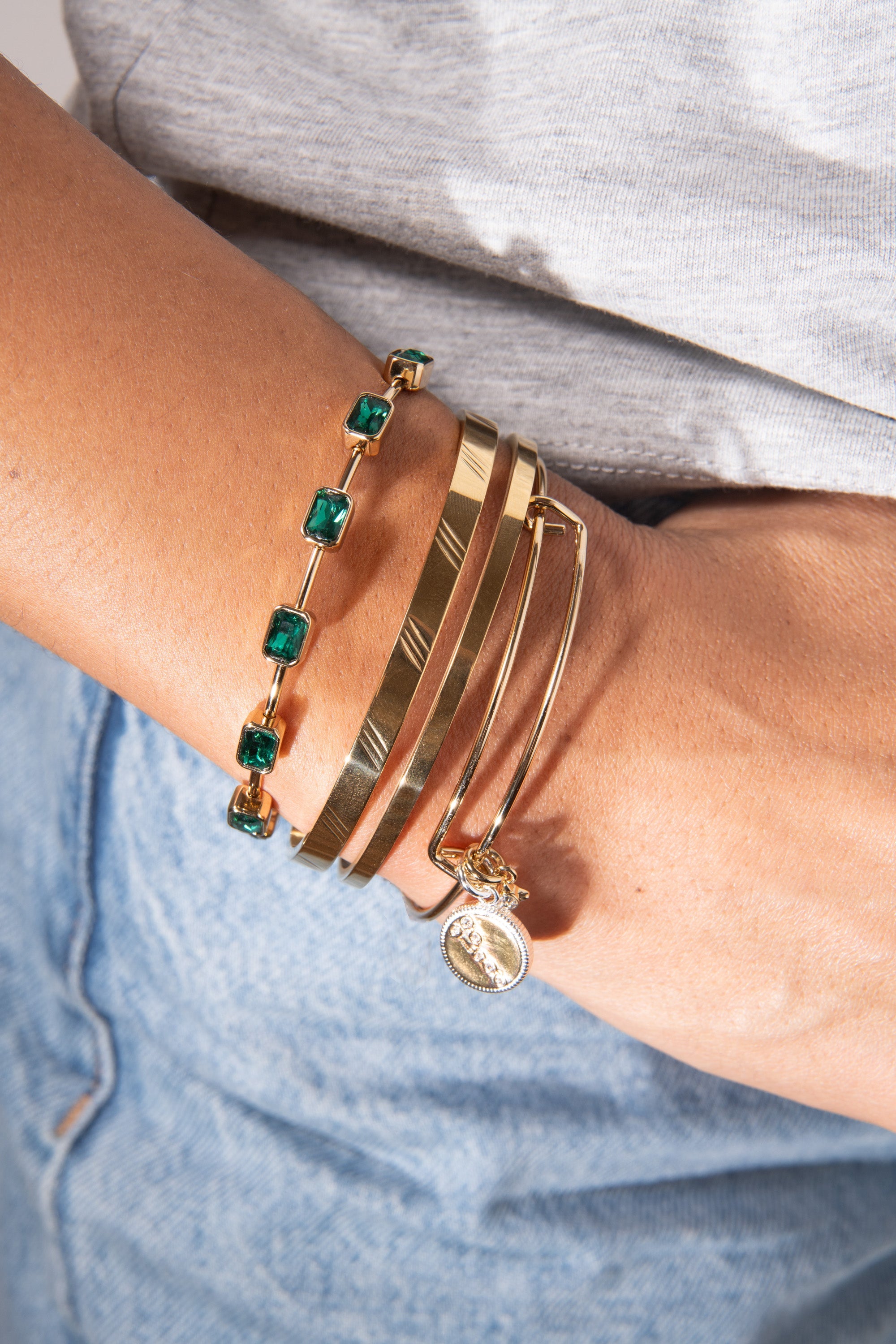 May Birthstone Emerald Cut Bangle