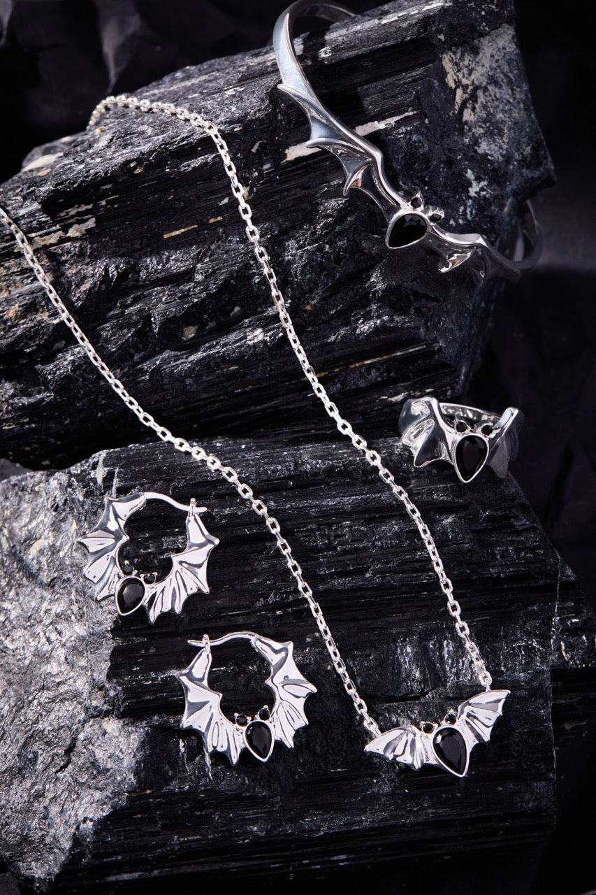 Crystal Bat Hoop Earrings