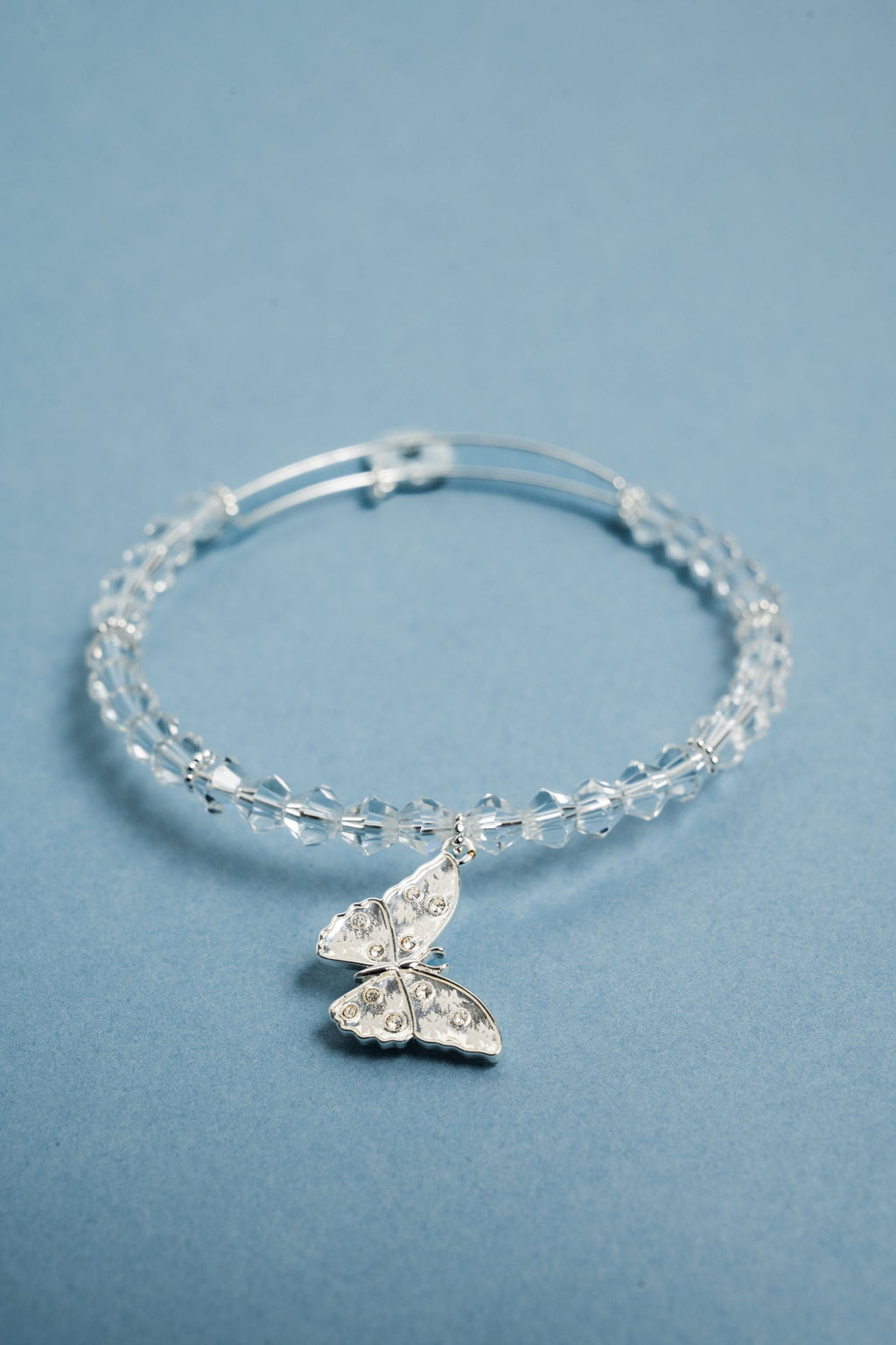 Glass Butterfly Beaded Charm Bangle