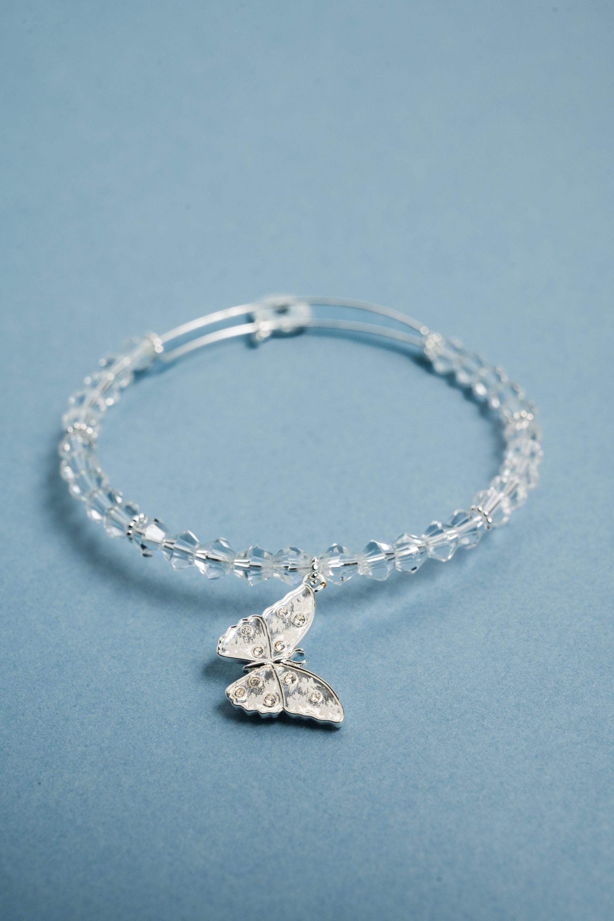 Glass Butterfly Beaded Charm Bangle