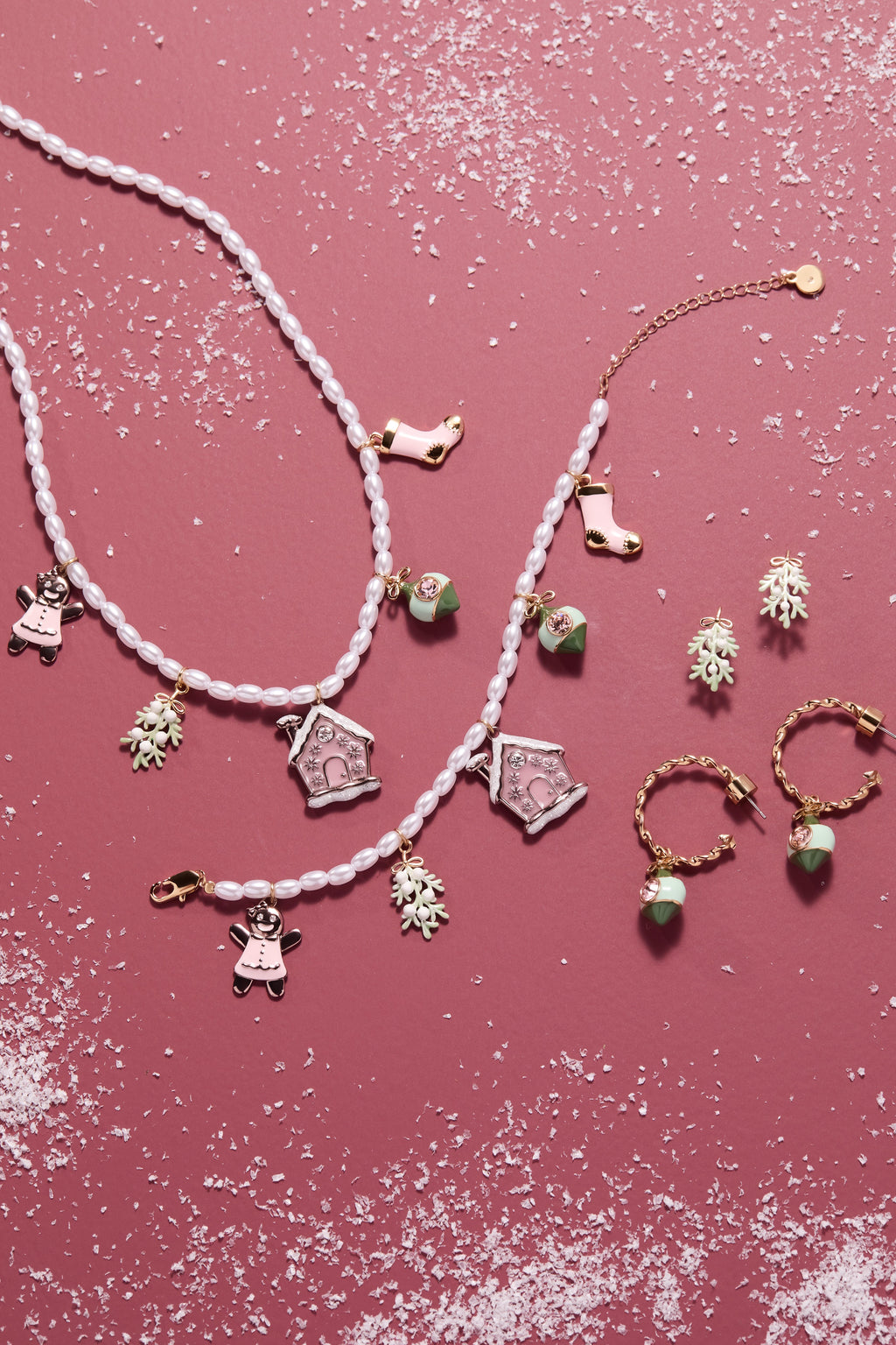 Pink Christmas Beaded Charm Bracelet