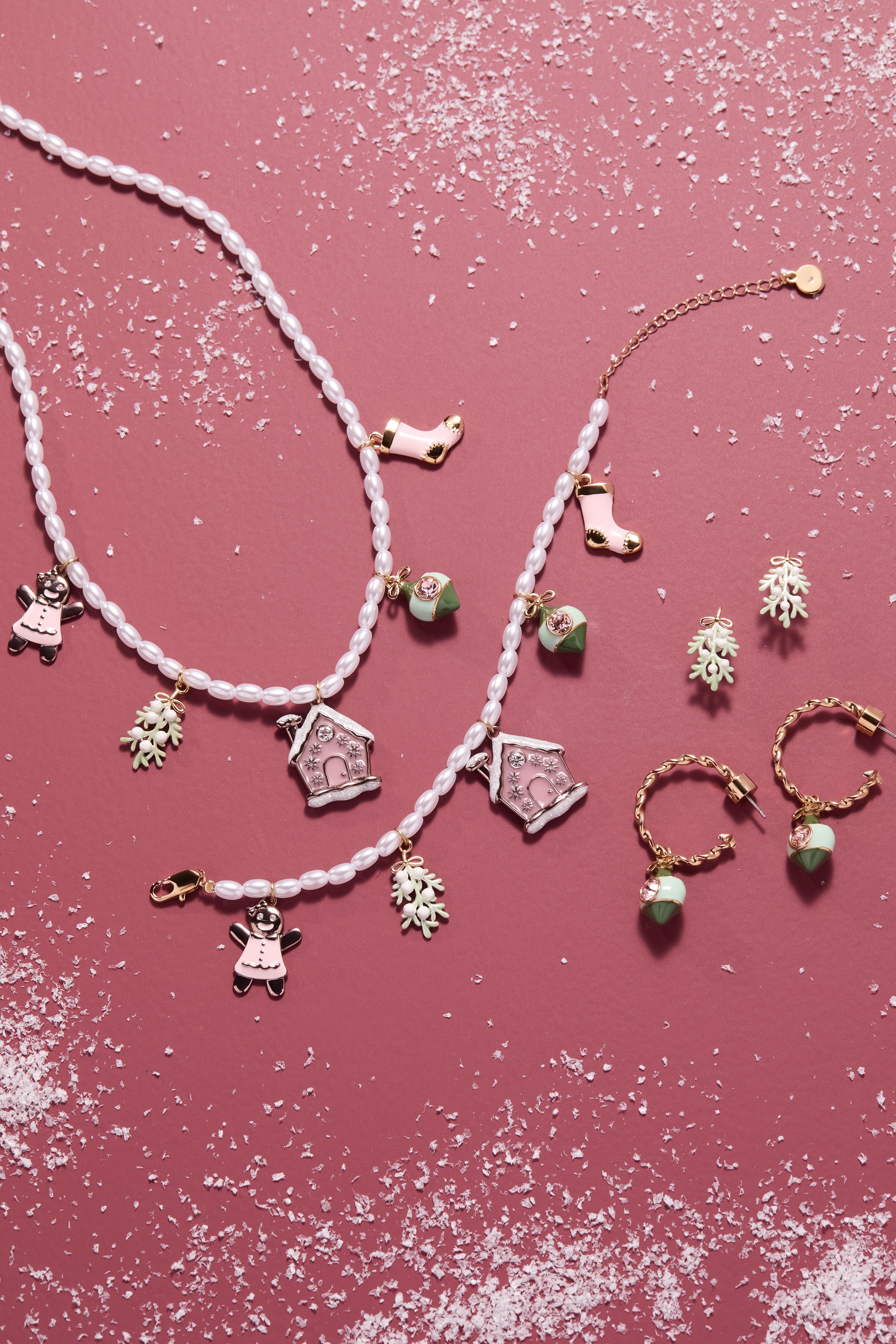 Pink Christmas Beaded Charm Bracelet