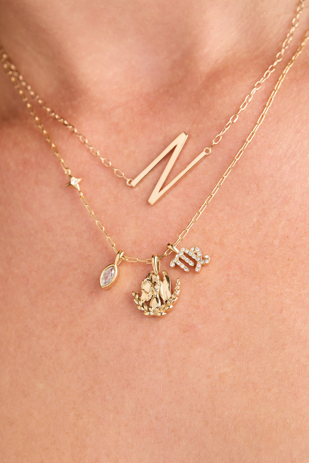 Virgo Zodiac Charm Cluster Necklace