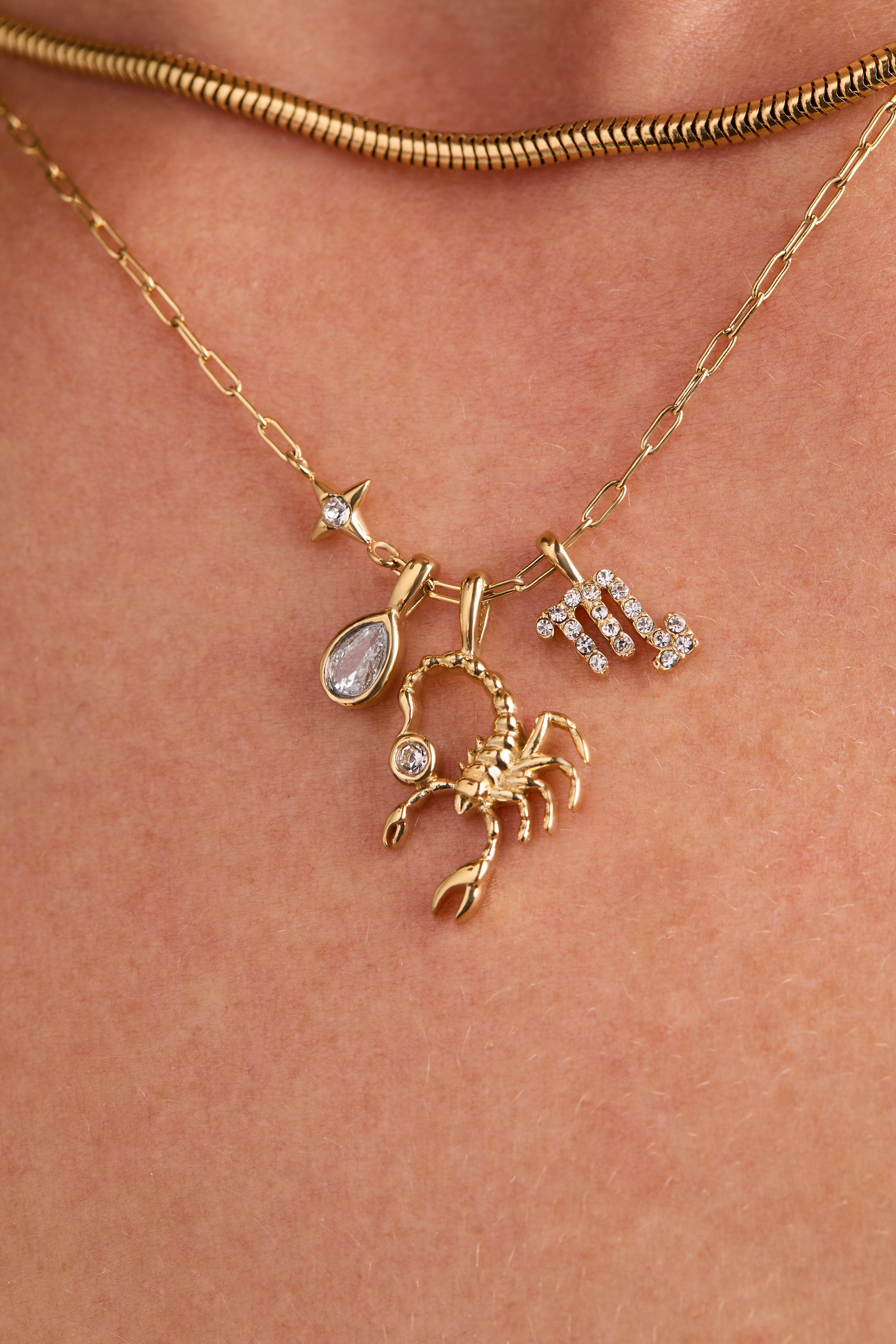 Scorpio Zodiac Charm Cluster Necklace