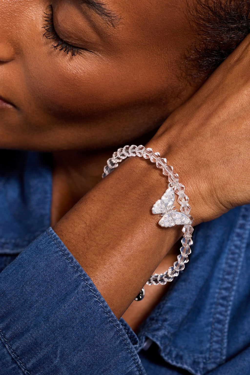 Glass Butterfly Beaded Charm Bangle