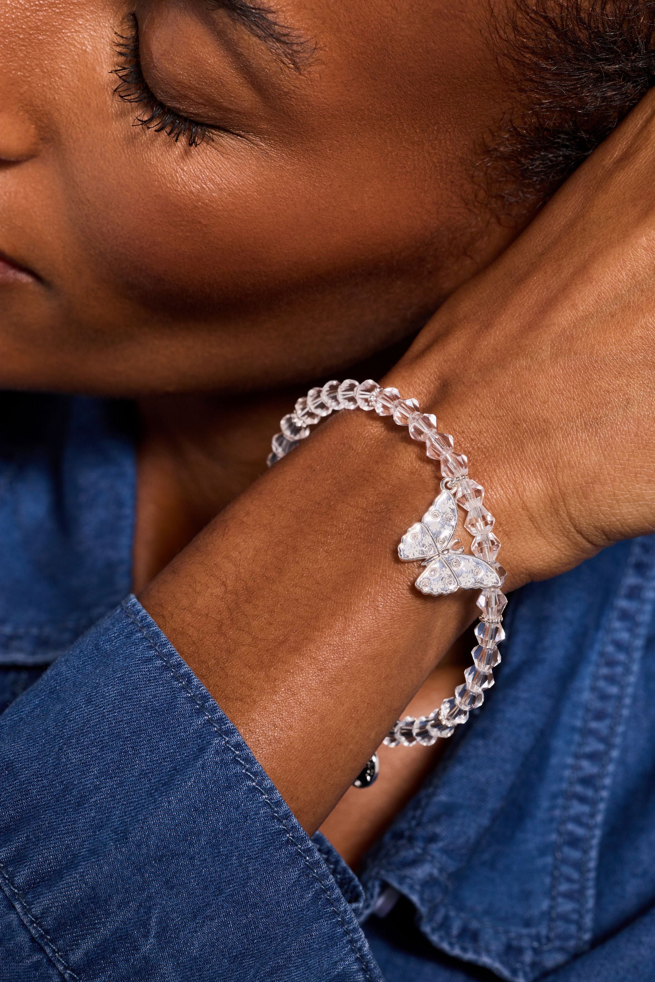 Glass Butterfly Beaded Charm Bangle