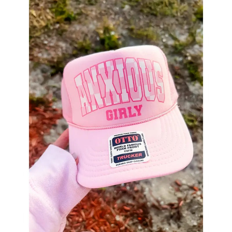 ANXIOUS GIRLY LIGHT PINK TRUCKER HAT
