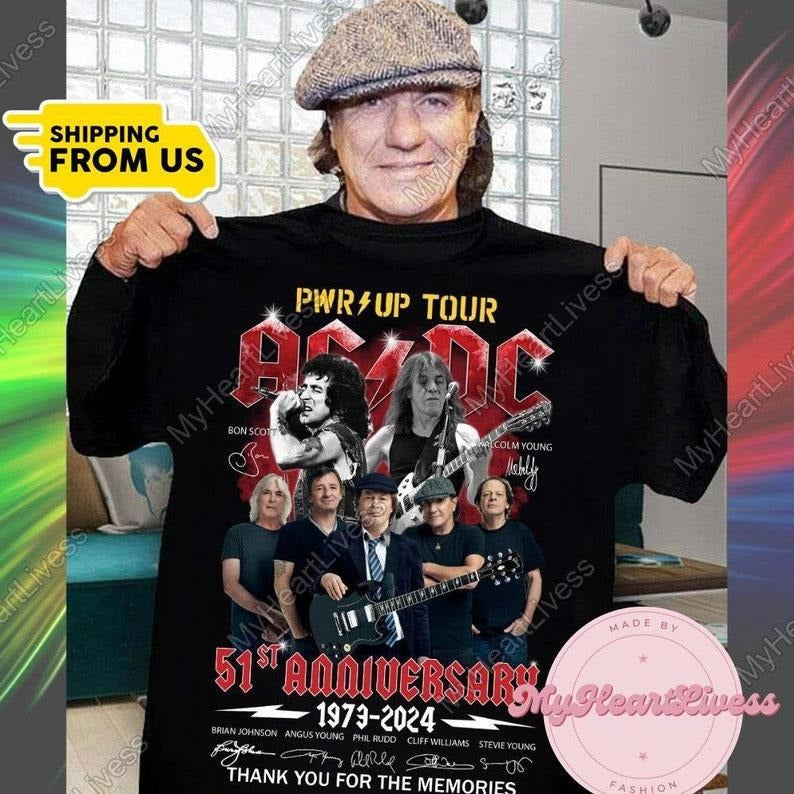 Acdc 51st Anniversary 1973-2024 Thank You For The Memories Signatures Shirt, 2024 Ac Dc Pwr Up World Tour1