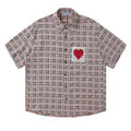 Aelfric Eden Cut-Out Heart Short Sleeve Shirt Collar Button Down Plaid Casual Tshirt Tops