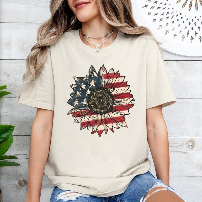 America Sunflower Sweatshirt Hoodie T-shirt, USA Flag Flower Shirt, 4th Of July Flag Graphic T-Shirt, Freedom Tee, Independence Shirt, Gift For American