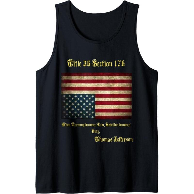 American Flag Distress Upside Down Thomas Jefferson Patriot Tank Top made in USA