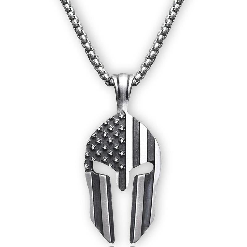 American Flag Patriotic Spartan Warrior Necklace for Men
