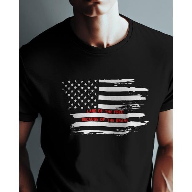 American Flag Unisex Tee Shirt, Land of the Free, Because of the Brave, patriot shirt, USA, United States Flag, Proud American made in usa