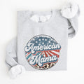 American Mama Leopard Print Patriotic 4th of July Sweatshirt, Women's Crew Neck, Crewneck