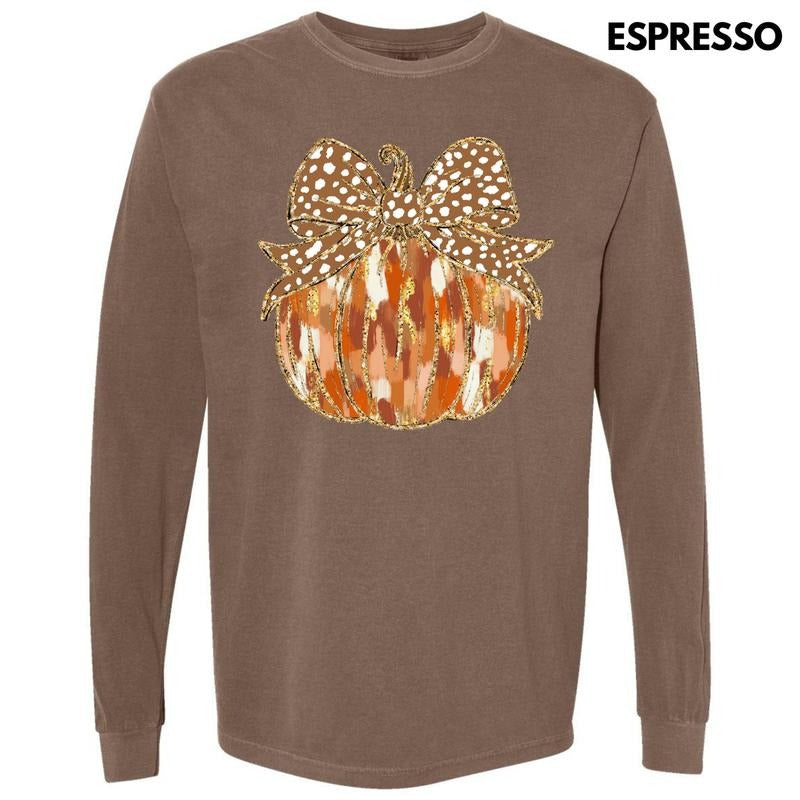 Autumn Brushstroke Pumpkin Long Sleeve Comfort Colors T-Shirt 'NLB'