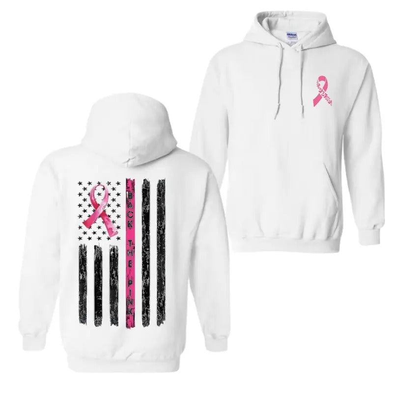 Back The Pink Ribbon American Flag Breast Cancer Awareness For Men For Women Trendy Hoodie