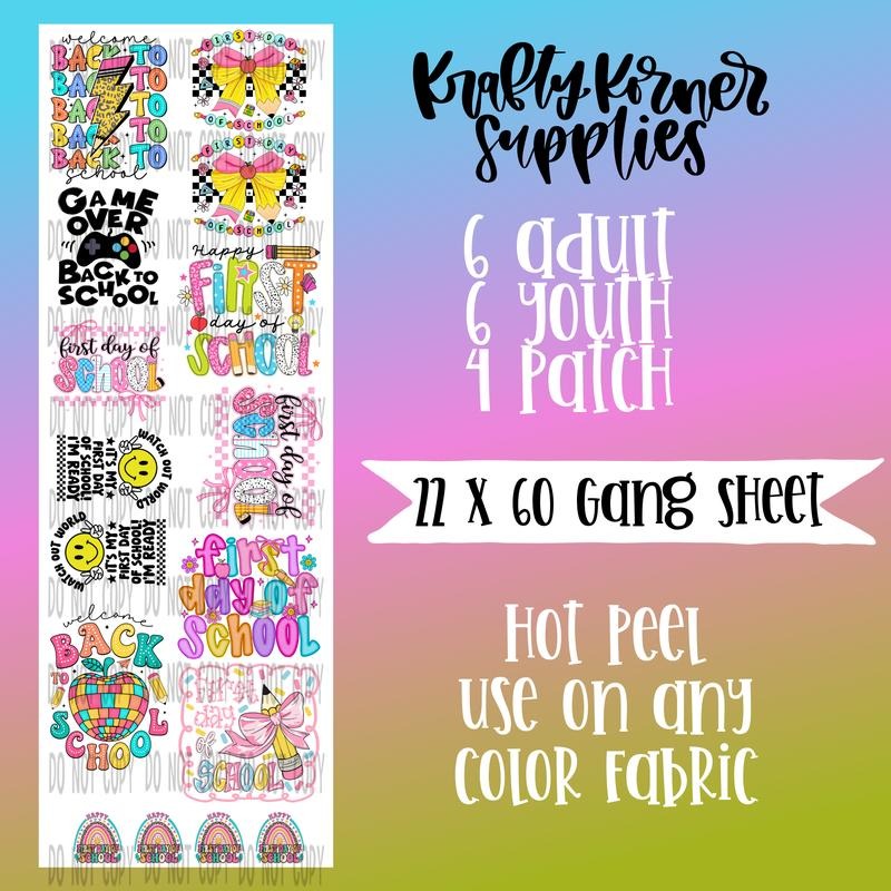 Back to School DTF Transfer Gang Sheet, 22 x 60