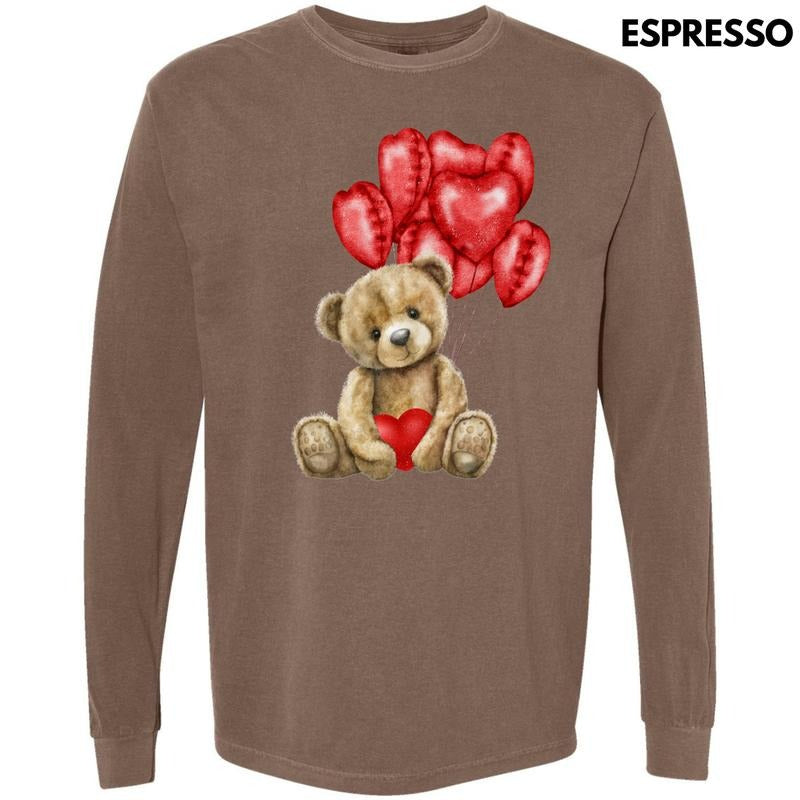 Balloon Valentine Bear Long Sleeve Comfort Colors T-Shirt 'NLB'
