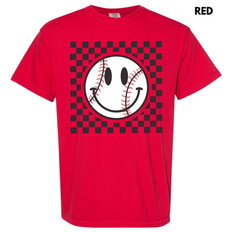 Baseball Checker Happy Face Comfort Colors T-Shirt