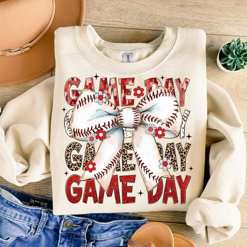 Baseball Coquette Game Day Bow ,  Baseball Mom , Baseball Mama, Tis the Season Sweatshirt