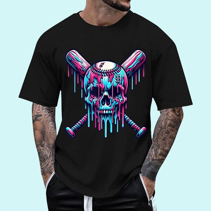 Baseball Skull Drip Baseball Drip Baseball Ice Cream Drip Unisex T-Shirt, Cotton 100%, Top Trending Fashion