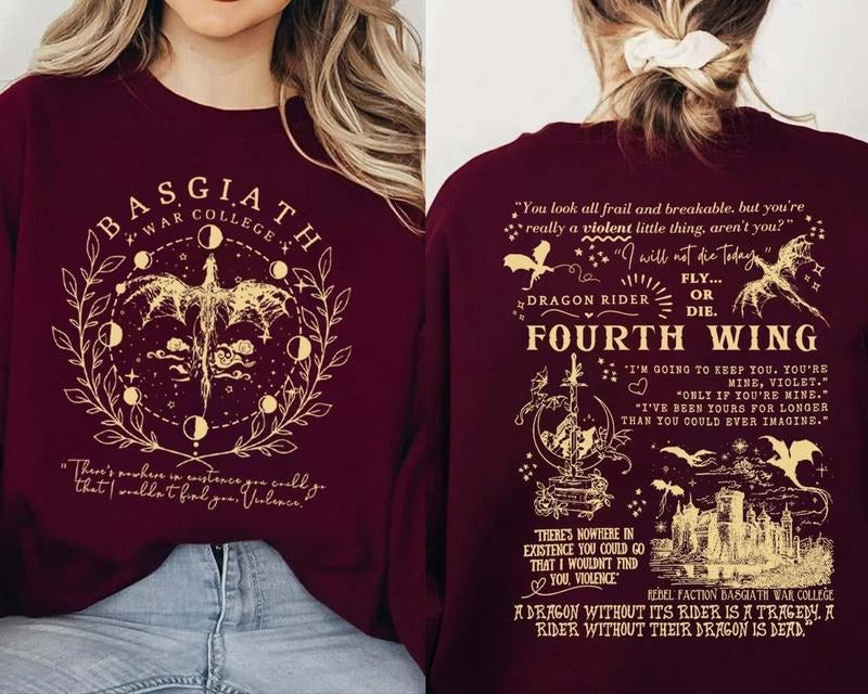 Basgiath War College 2-Sided Sweatshirt, Fourth Wing  s Shirts, The Empyrean Series, Violet Sorrengail Fantasy Bookstyle{n002}2
