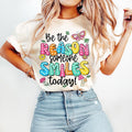Be The Reason Someone Smiles Today T-Shirt, Mental Health T-Shirt, Positive Quotes, , Flower, Bright Doodle Dots
