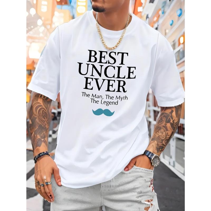 Best Ever Men's Cotton Crew Neck T-Shirt - The Man The Myth The Legend Print, Casual Short Sleeve Knit Fabric Top with Alphabets Pattern, Slight Stretch for Adult - Summer Fashion Made in USA