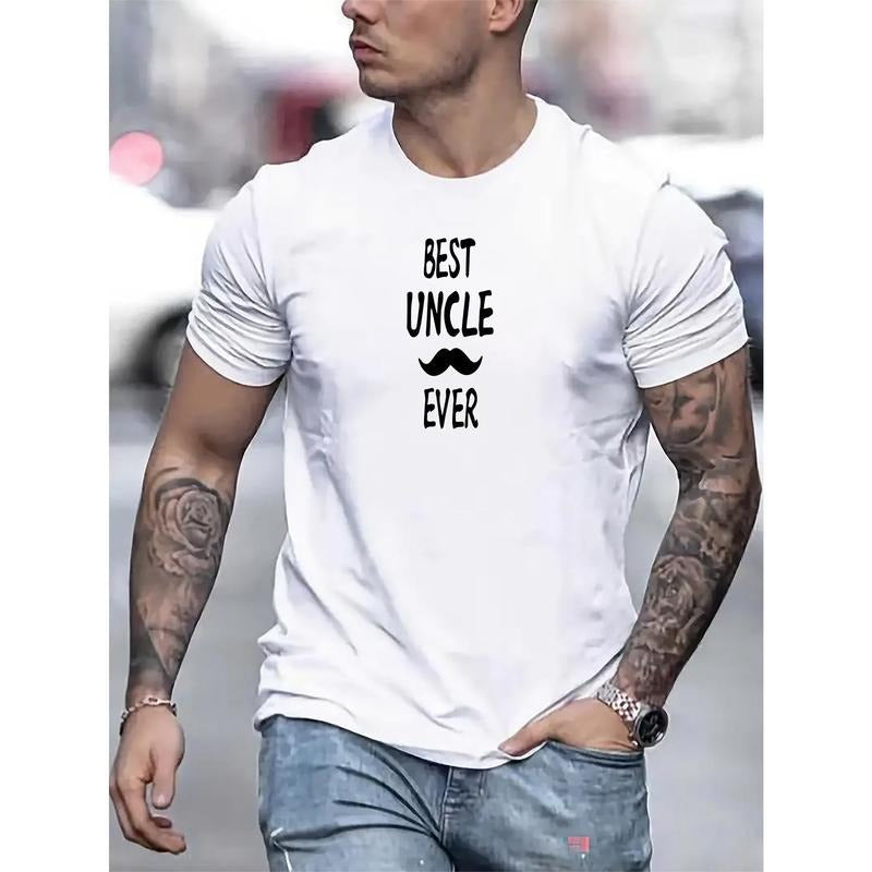 Best Uncle Ever Print T Shirt, Tees For Men, Casual Short Sleeve T-shirt For Summer Made in USA