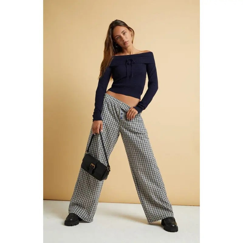 Beverly and Beck Women's Blue Plaid Boxer Pajama Pants