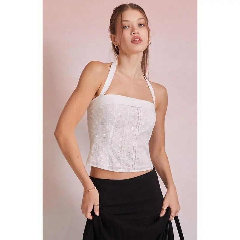 Beverly and Beck Women's Sophia Eyelet Halter Top