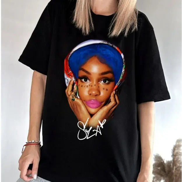 Big Face SZA Blue Hair Graphic Tee Shirt, SZA SHirt