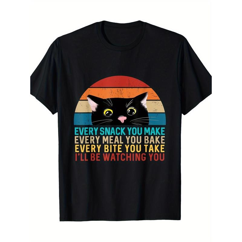 Black Cat Themed Every Snack You Make Retro Peeking Cat T-Shirt 100%cotton Made in USA