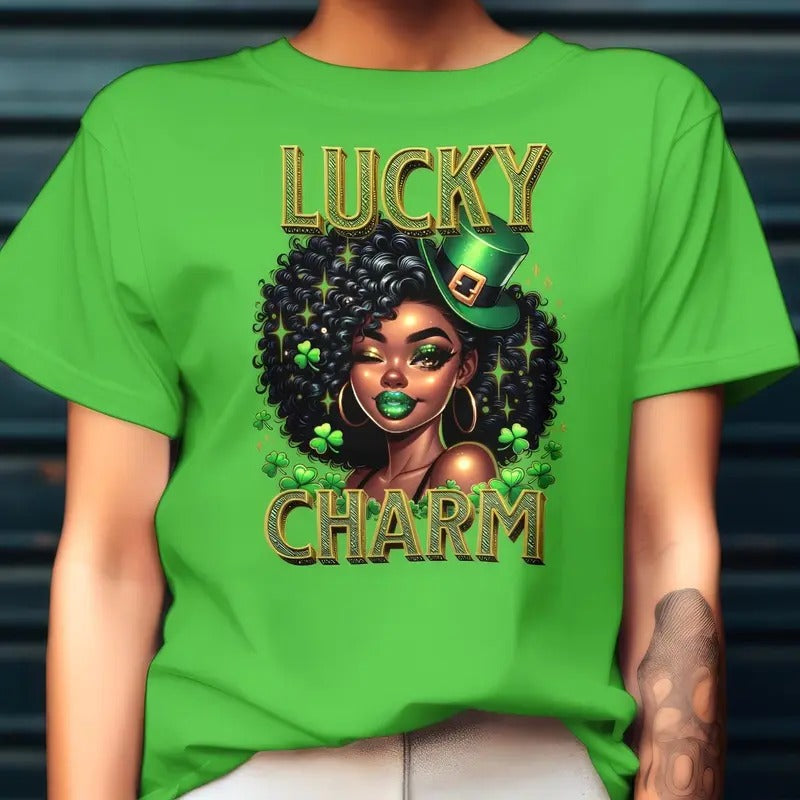 Black Girl Lucky Charm Tee, Black Girl St. Patrick’s Day Shirt, Black Girl Magic Tee, Lucky Women St Patrick Day Gift