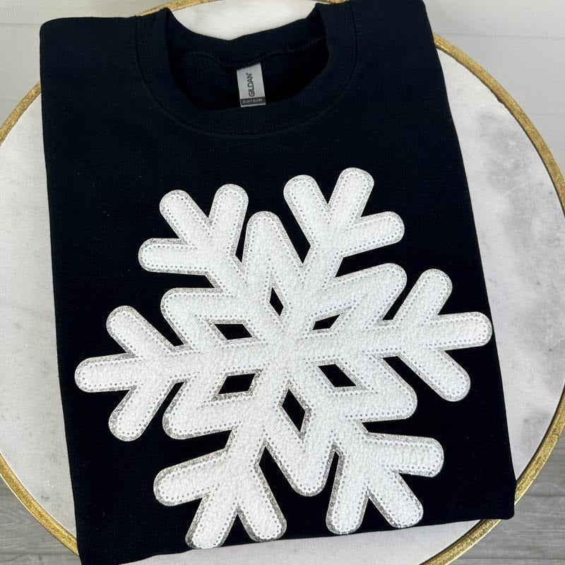 Black Snowflake Sequin Patch Gildan Sweatshirt