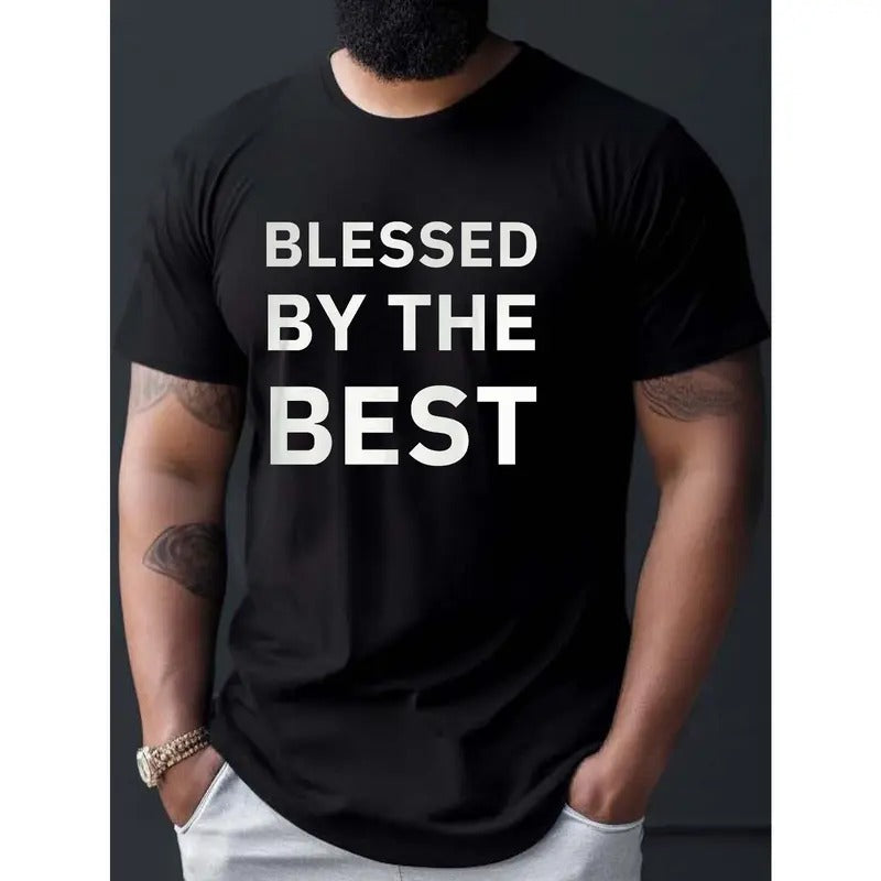 Blessed By The Best Print T Shirt, Tees For Men, Casual Short Sleeve T-shirt For Summer Made in USA