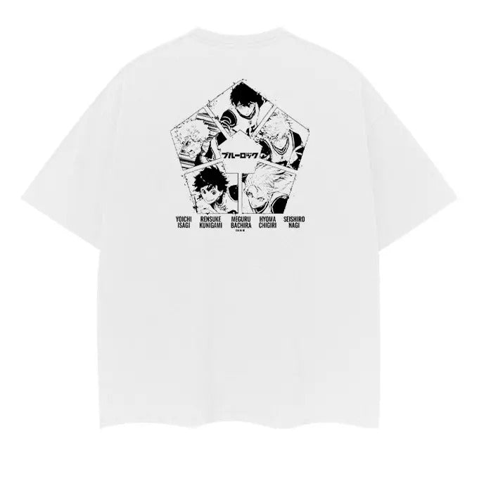 Blue Lock "Rivals" Vintage Oversized Tee Anime T-shirt 100% Cotton Original Design DTG Printing baggy  compression  clothes Top Casual Man White Crewneck Shortsleeve