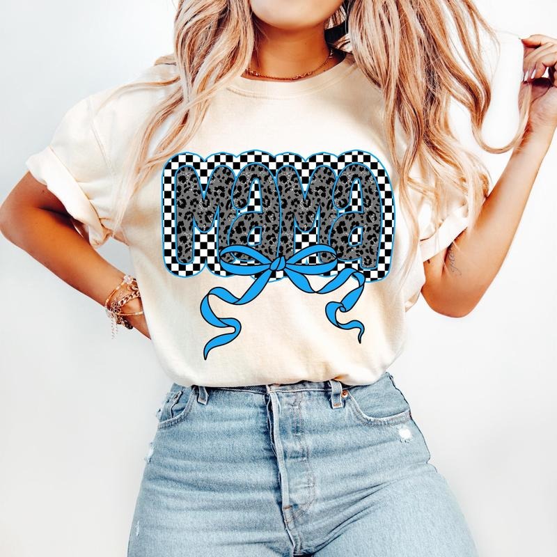 Blue Mama Coquette Bow T-Shirt, Mama Checkered T-Shirt, Mama Varsity T-Shirt, Pink Mama T-Shirt, Mama T-Shirt, Mama Bow T-Shirt, Mama Shirt