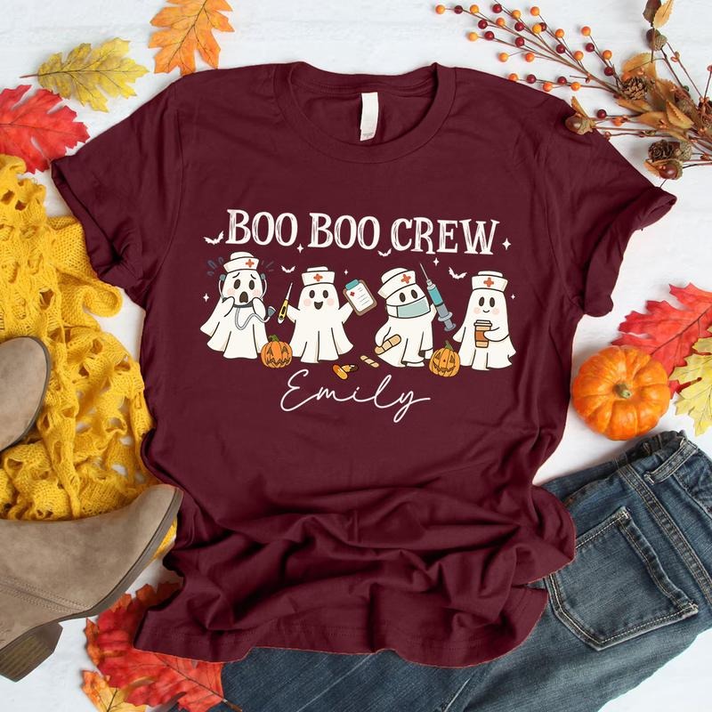 Boo Boo Crew Nurse Ghost Halloween T-Shirt for Women Personalized Cute Spooky Nurse Tee